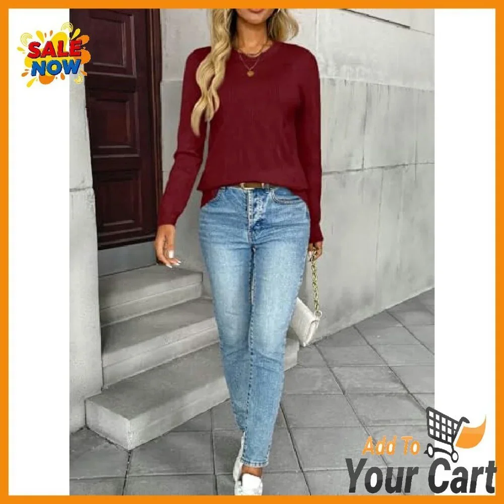 Lightweight Knit Pullover Sweater Women's Long Sleeve Casual Winter Top